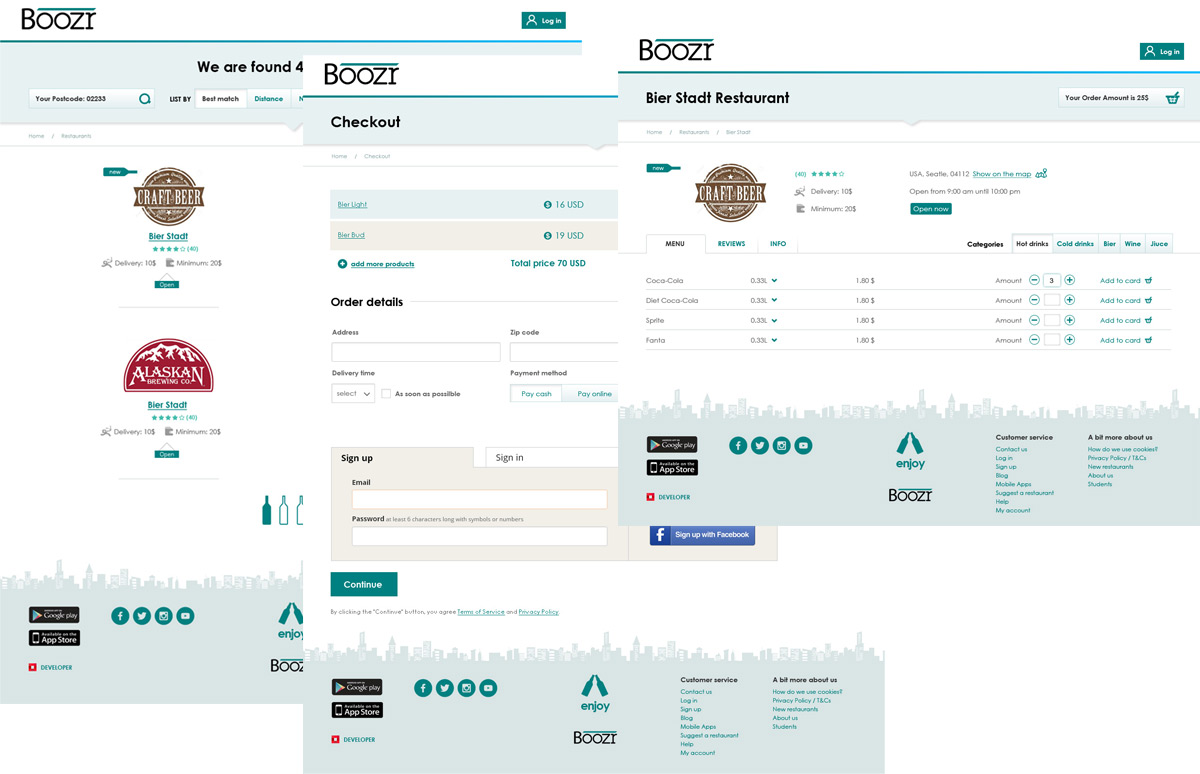 Дизайн внутренних страниц сайта Boozr